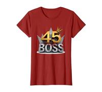 Cadeau d'anniversaire : 45 Years of Being a Boss Anniversary Crown T-Shirt, Femme, Canneberge, XXL