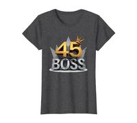 Cadeau d'anniversaire : 45 Years of Being a Boss Anniversary Crown T-Shirt, Femme, Chiné Foncé, 3XL