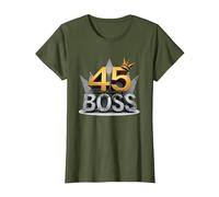 Cadeau d'anniversaire : 45 Years of Being a Boss Anniversary Crown T-Shirt, Femme, Olive, M