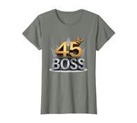 Cadeau d'anniversaire : 45 Years of Being a Boss Anniversary Crown T-Shirt, Femme, Vert Kaki chiné, S