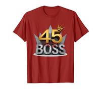 Cadeau d'anniversaire : 45 Years of Being a Boss Anniversary Crown T-Shirt, Homme, Canneberge, 3XL