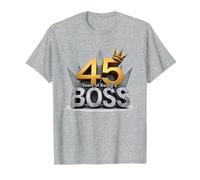 Cadeau d'anniversaire : 45 Years of Being a Boss Anniversary Crown T-Shirt, Homme, Gris Chiné, M