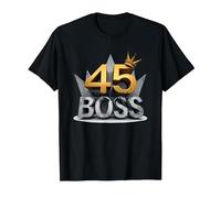 Cadeau d'anniversaire : 45 Years of Being a Boss Anniversary Crown T-Shirt, Homme, Noir, L