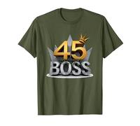 Cadeau d'anniversaire : 45 Years of Being a Boss Anniversary Crown T-Shirt, Homme, Olive, 3XL