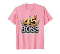 Cadeau d'anniversaire : 45 Years of Being a Boss Anniversary Crown T-Shirt, Homme, Rose, 3XL