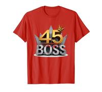 Cadeau d'anniversaire : 45 Years of Being a Boss Anniversary Crown T-Shirt, Homme, Rouge, 3XL