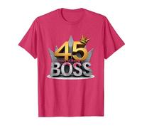 Cadeau d'anniversaire : 45 Years of Being a Boss Anniversary Crown T-Shirt, Homme, Rouge chiné, 3XL