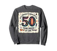 Cadeau d'anniversaire 50 Ans : Citation Humoristique « Old Enough to Know Better » Sweatshirt, Unisexe pour Adultes, Chiné Foncé, S