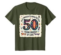 Cadeau d'anniversaire 50 Ans : Citation Humoristique « Old Enough to Know Better » T-Shirt, Enfant, Olive, 2 Ans