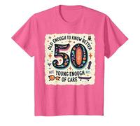 Cadeau d'anniversaire 50 Ans : Citation Humoristique « Old Enough to Know Better » T-Shirt, Enfant, Rose chiné, 6 Ans