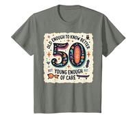 Cadeau d'anniversaire 50 Ans : Citation Humoristique « Old Enough to Know Better » T-Shirt, Enfant, Vert Kaki chiné, 2 Ans