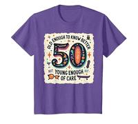 Cadeau d'anniversaire 50 Ans : Citation Humoristique « Old Enough to Know Better » T-Shirt, Enfant, Violet chiné, 2 Ans