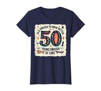 Cadeau d'anniversaire 50 Ans : Citation Humoristique « Old Enough to Know Better » T-Shirt, Femme, Bleu Marine, XS