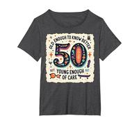 Cadeau d'anniversaire 50 Ans : Citation Humoristique « Old Enough to Know Better » T-Shirt, Femme Grandes Tailles, Chiné Foncé, 2X
