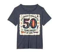 Cadeau d'anniversaire 50 Ans : Citation Humoristique « Old Enough to Know Better » T-Shirt, Femme Grandes Tailles, Bleu Chiné, 4X