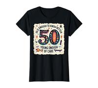 Cadeau d'anniversaire 50 Ans : Citation Humoristique « Old Enough to Know Better » T-Shirt, Femme, Noir, XXL