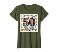Cadeau d'anniversaire 50 Ans : Citation Humoristique « Old Enough to Know Better » T-Shirt, Femme, Olive, XS