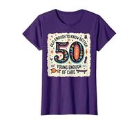 Cadeau d'anniversaire 50 Ans : Citation Humoristique « Old Enough to Know Better » T-Shirt, Femme, Violet, XL