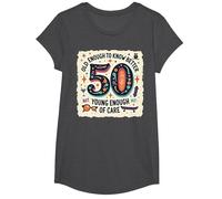 Cadeau d'anniversaire 50 Ans : Citation Humoristique « Old Enough to Know Better » T-Shirt, Fille, Chiné Foncé, L