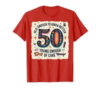 Cadeau d'anniversaire 50 Ans : Citation Humoristique « Old Enough to Know Better » T-Shirt, Homme, Rouge, M