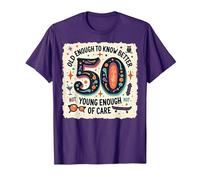 Cadeau d'anniversaire 50 Ans : Citation Humoristique « Old Enough to Know Better » T-Shirt, Homme, Violet, S