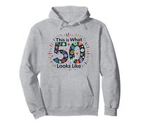 Cadeau d'anniversaire 50 Ans : « This is What 50 Looks Like » Sweat à Capuche, Unisexe pour Adultes, Gris Chiné, XL