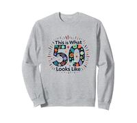 Cadeau d'anniversaire 50 Ans : « This is What 50 Looks Like » Sweatshirt, Unisexe pour Adultes, Gris Chiné, XXL