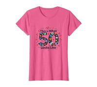 Cadeau d'anniversaire 50 Ans : « This is What 50 Looks Like » T-Shirt, Femme, Rose chiné, XS