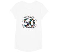 Cadeau d'anniversaire 50 Ans : « This is What 50 Looks Like » T-Shirt, Fille, Blanc, S