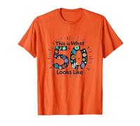 Cadeau d'anniversaire 50 Ans : « This is What 50 Looks Like » T-Shirt, Homme, Orange, XXL