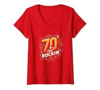 Cadeau d'anniversaire 70 Ans pour Homme - 70 & Still Rockin' T-Shirt avec Col en V, Femme, Rouge, XL