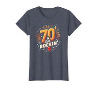 Cadeau d'anniversaire 70 Ans pour Homme - 70 & Still Rockin' T-Shirt, Femme, Bleu Chiné, L