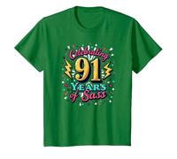 Cadeau d'anniversaire 91 Ans : célébration des années de Sass T-Shirt, Enfant, Vert Kelly, 4 Ans
