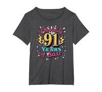 Cadeau d'anniversaire 91 Ans : célébration des années de Sass T-Shirt, Femme Grandes Tailles, Chiné Foncé, 3X