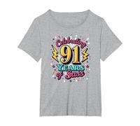 Cadeau d'anniversaire 91 Ans : célébration des années de Sass T-Shirt, Femme Grandes Tailles, Gris Chiné, 3X