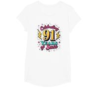 Cadeau d'anniversaire 91 Ans : célébration des années de Sass T-Shirt, Fille, Blanc, S