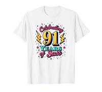 Cadeau d'anniversaire 91 Ans : célébration des années de Sass T-Shirt, Homme, Blanc, L