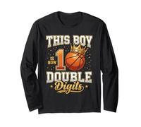 Cadeau d'anniversaire de 10e Anniversaire avec Inscription « This Boy is 10 Double Digits Basketball » Manche Longue