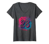 Cadeau d'anniversaire de 28e Anniversaire « Almost 30, Still Flirty » T-Shirt avec Col en V, Femme, Chiné Foncé, XL