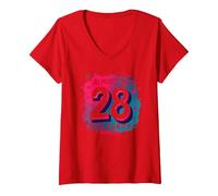 Cadeau d'anniversaire de 28e Anniversaire « Almost 30, Still Flirty » T-Shirt avec Col en V, Femme, Rouge, L