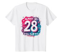 Cadeau d'anniversaire de 28e Anniversaire « Almost 30, Still Flirty » T-Shirt, Enfant, Blanc, 12 Ans