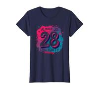 Cadeau d'anniversaire de 28e Anniversaire « Almost 30, Still Flirty » T-Shirt, Femme, Bleu Marine, XS