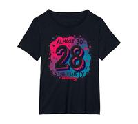 Cadeau d'anniversaire de 28e Anniversaire « Almost 30, Still Flirty » T-Shirt, Femme Grandes Tailles, Noir, 2X