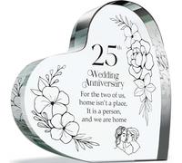 Cadeau d'anniversaire de peste d'argent pour mari ou femme - Home is a Person - Happy 25th Wedding Anniversary Cadeau pour partenaire, 100 mm x 100 mm en acrylique cœur souvenir pour vingt-cinquième