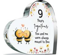 Cadeau d'anniversaire de poterie pour mari et femme - Destiné à abeille - Cadeau d'anniversaire de mariage pour partenaire, cœur en acrylique de 100 mm pour neuvième anniversaire de mariage