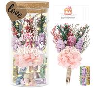 Cadeau d'anniversaire en argent Happy Birthday, bouteille lumineuse LED + fleurs séchées + tube à essai, cadeau d'argent créatif pour femmes et hommes - Bouteille lumineuse comme souvenir