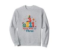 Cadeau d'anniversaire Jeune, Sauvage et Trois pour Enfants de 3 Ans Sweatshirt, Unisexe pour Adultes, Gris Chiné, S
