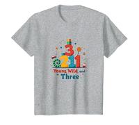 Cadeau d'anniversaire Jeune, Sauvage et Trois pour Enfants de 3 Ans T-Shirt, Enfant, Gris Chiné, 12 Ans