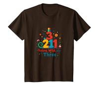 Cadeau d'anniversaire Jeune, Sauvage et Trois pour Enfants de 3 Ans T-Shirt, Enfant, Marron, 8 Ans
