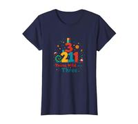 Cadeau d'anniversaire Jeune, Sauvage et Trois pour Enfants de 3 Ans T-Shirt, Femme, Bleu Marine, L